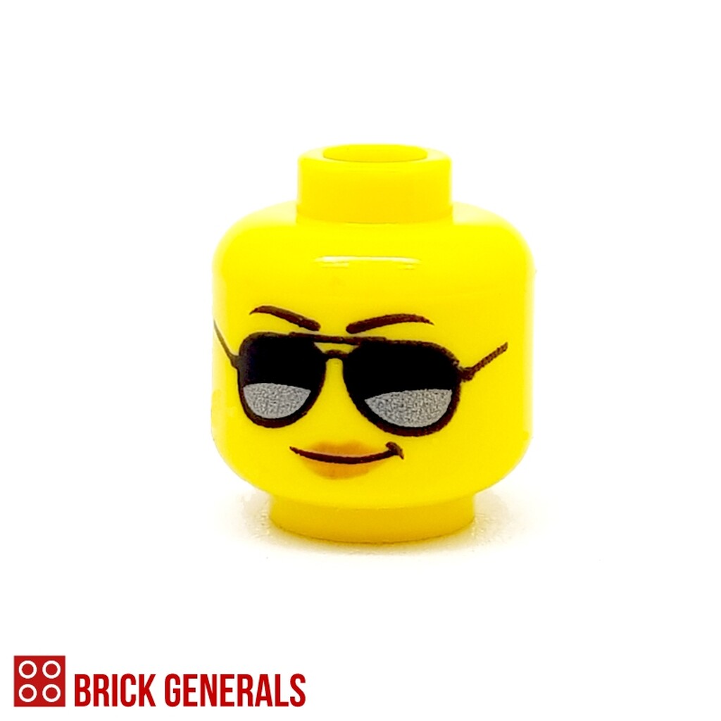Lego Silver Sunglasses Head x 1 Yellow for Minifigure Lego Silver Sunglasses Head x 1 Yellow for Minifigure